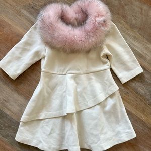 Janie and Jack Chic White Dress with Pink Fur Collar